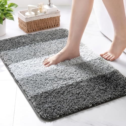Exclusivo Mezcla Plush Bath Mat, 17x24 Non-Slip Bathroom Rug, Gradient Grey
