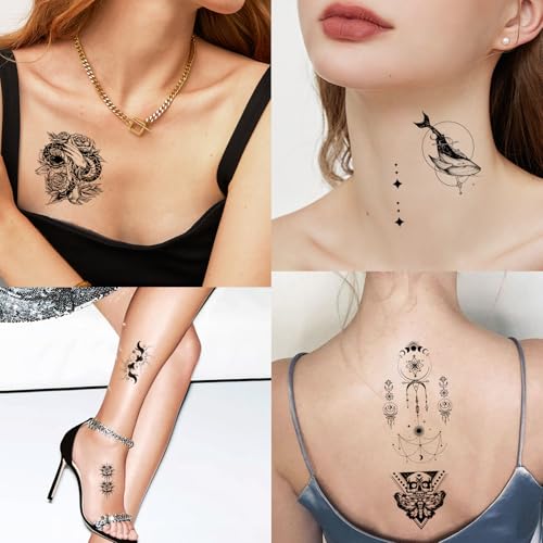 80 Sheets Small Temporary Tattoos Kit - Waterproof Realistic Finger Neck Hand Tattoos for Adults Women Men Kids