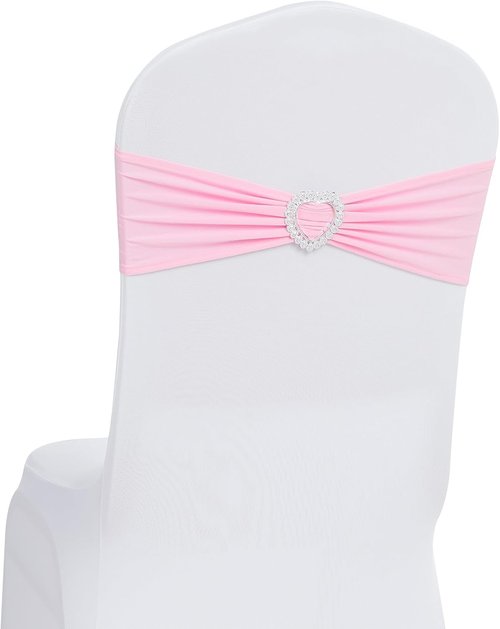 Howhic Spandex Chair Sashes - Pack of 30 Stretch Covers with Buckle Slider for Weddings & Events | Pink