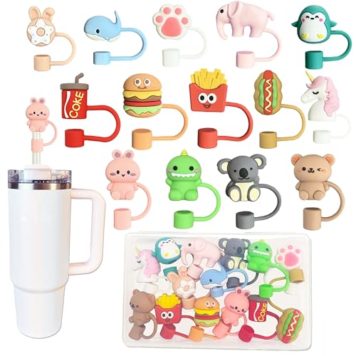 14 Pcs Cute Animal & Food Straw Covers for 30&40 oz Stanley Cup