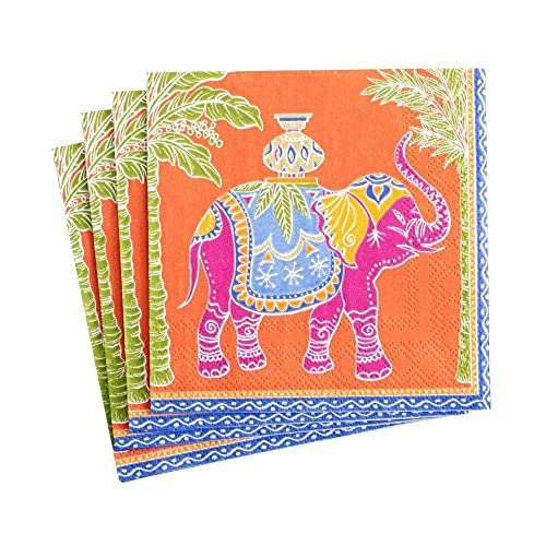Caspari Royal Elephant Paper Cocktail Napkins - Orange, Pack of 20