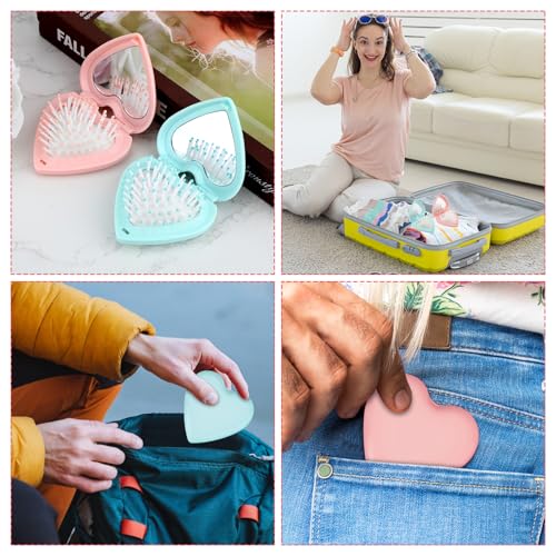 Foldable Travel Hair Brush Set 2Pcs Portable Mini Hairbrush with Mirror