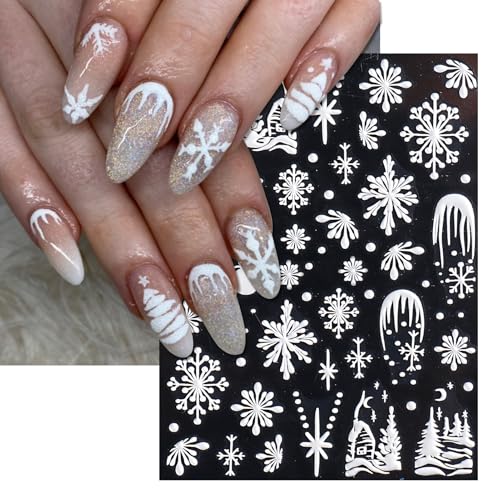 IDDFEVE 5D Embossed Snowflake Nail Stickers, 3 Sheets Christmas Winter Decals