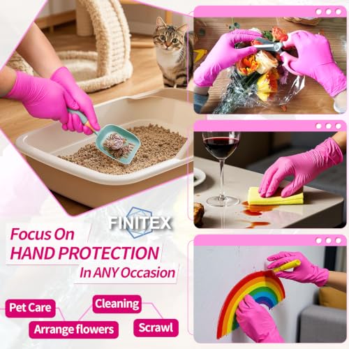 FINITEX Rose Red Nitrile Disposable Gloves - 3.5mil Powder-Free (Small)