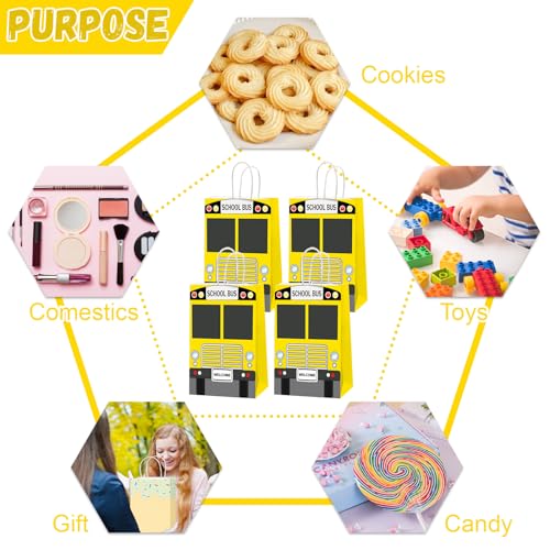 12 Pack School Bus Party Favor Bags with Handles - Kids Treat Bags