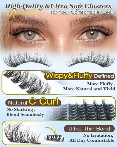 Winifred Natural Lash Clusters Kit - 3D Wispy DIY Eyelash Extensions with Glue and Tweezers