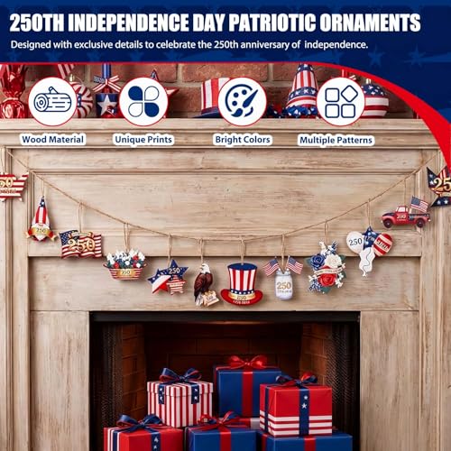 36 Patriotic Wooden Ornaments for 250th Anniversary Celebration