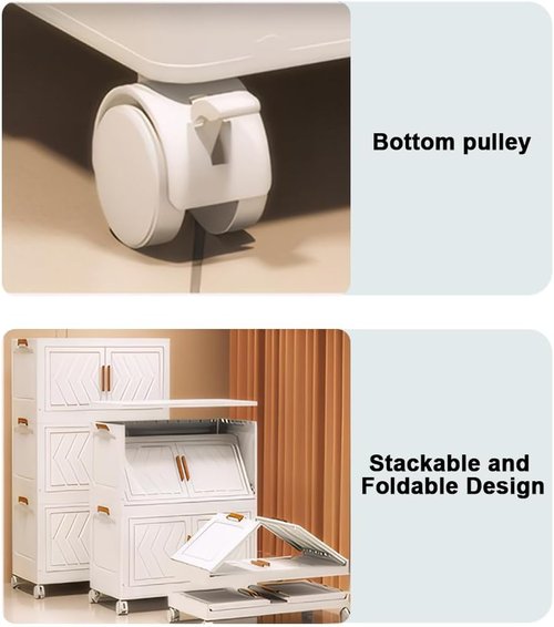 ETOYA 4-Tier Stackable Storage Bins - Collapsible Organizer with Lids & Wheels | 14.96"x10.24"x35.43" Plastic Container for Home & Office