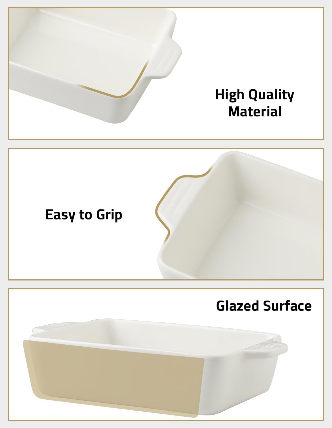 Sweejar Ceramic Bakeware Set - Rectangular Baking Dish for Lasagna & Cakes | 11.8 x 7.8 x 2.76 Inches (Beige)
