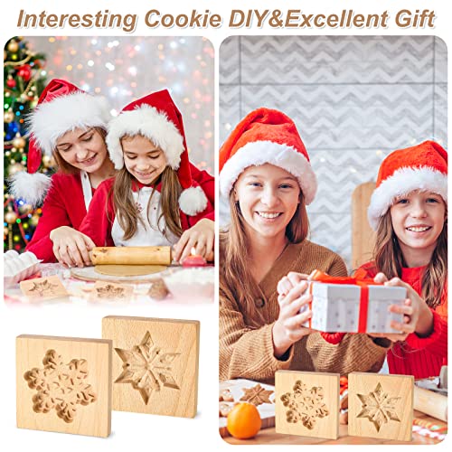 Carved Wooden Cookie Mold Snowflakes 2 Pack - Baking & Crafting