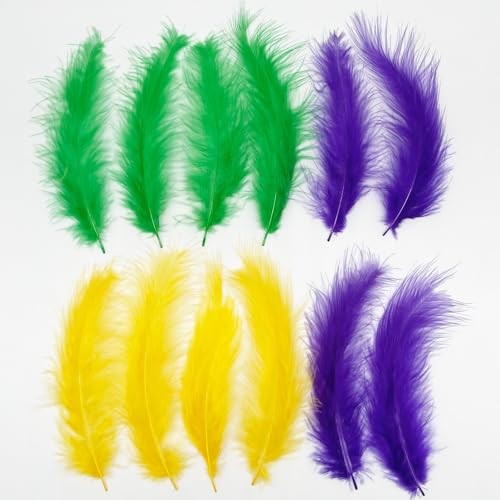 Bulk 300PCS Mardi Gras Turkey Feathers - 4-6 Inch Purple Green Gold