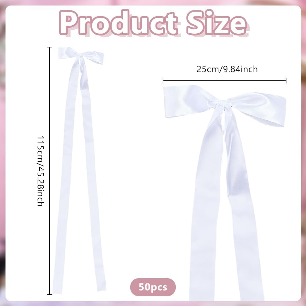 OLYCRAFT Large Ivory Satin Wedding Ribbon Bows - 50Pcs Chair Decorations for Bridal Showers & Ceremonies | 9.8 x 45.3 Inch