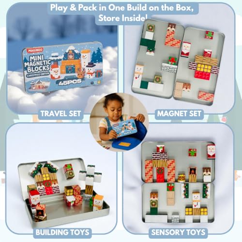 Christmas Mini Magnetic Building Blocks Travel Set - Educational Toys for Kids 3-8