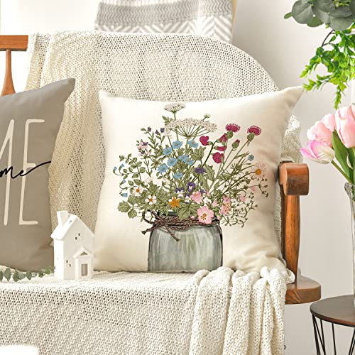 AVOIN colorlife Spring Wildflowers 18x18 Inch Set of 4 Seasonal Throw Pillow Covers