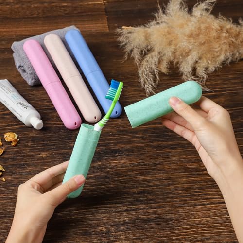 Muslish 4 Pack Wheat Straw Toothbrush Travel Case with Vents