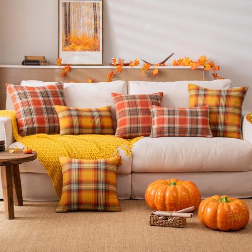 Yellow Plaid Throw Pillow Covers 16x16 Inch Set of 2 - AQOTHES