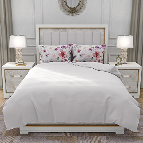 YIYEA King Pillow Cases Set of 2, Floral Brushed Microfiber, 20 x 36 Inch