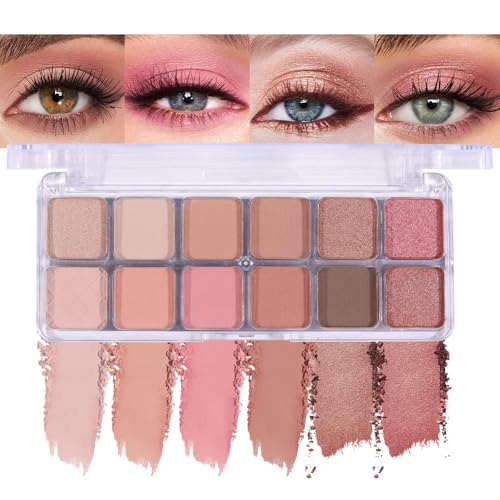SUAKE 12-Color Nude Pink Eyeshadow Palette Matte and Shimmer Eye Makeup