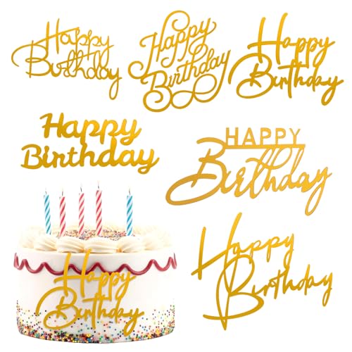 Gold Happy Birthday Cake Topper Set - 6 Styles Acrylic Decor