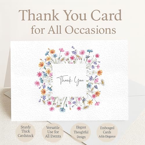 Racrico 24 Thank You Cards with Envelopes – 6 Floral Designs