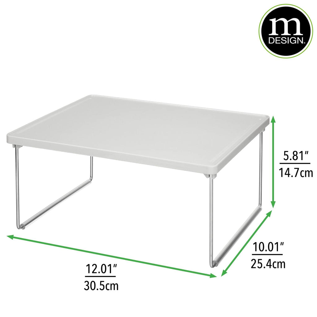 mDesign Metal Stacking Storage Organization for Shelves Inside Cabinets in Kitchen, Pantry, Cupboard, or Fridge/Freezer - Organizer Stand for Food, Plates, Bowls, Mugs, Ligne Collection - Stone Gray