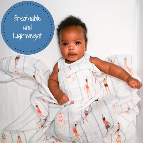 LollyBanks Baby Muslin Swaddle Blanket - Born to Swim Print