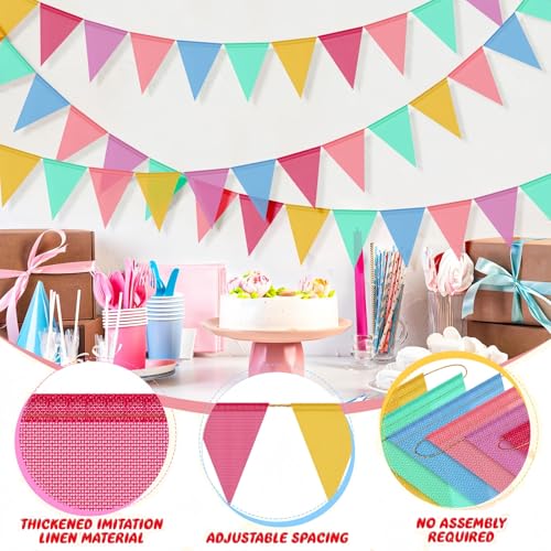 REXLYE 6-String Pastel Burlap Pennant Banner Flags 78Ft with Variation