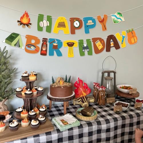Hxezoc Camping Happy Birthday Banner Garland Outdoor Adventure Party Decor