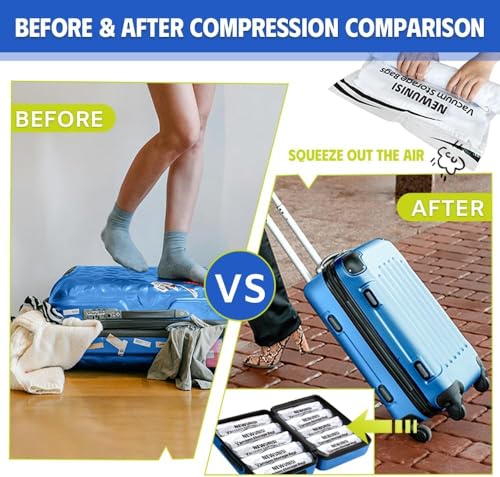 Newunisi 12-Piece Travel Vacuum Storage Bags, Roll-Up Compression Bags