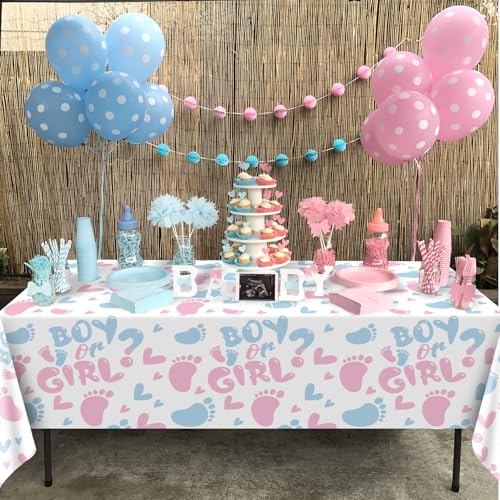 Gender Reveal Tablecloth 2-Pack, Pink and Blue Party Table Covers 51x86 Inch
