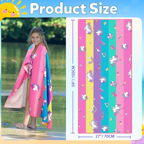 Unicorn Kids Beach Towel - Quick Dry Microfiber, Sand Free, 27" x 59"