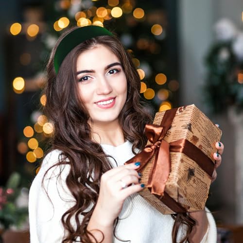 Chanaco Christmas Velvet Headbands - Red & Green Non-Slip Hair Bands (2 Pack)