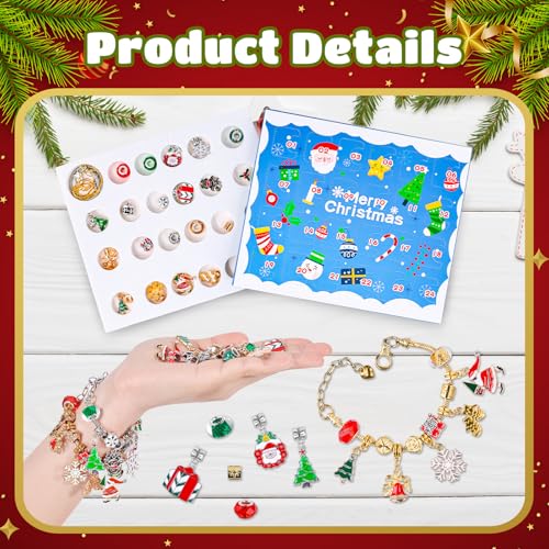 Christmas Advent Calendar Jewelry Kit with Charms and Bracelets for Kids