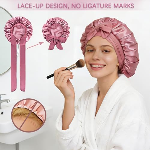 Satin Silk Bonnet for Sleeping with Elastic Tie Band - Large Sleep Cap