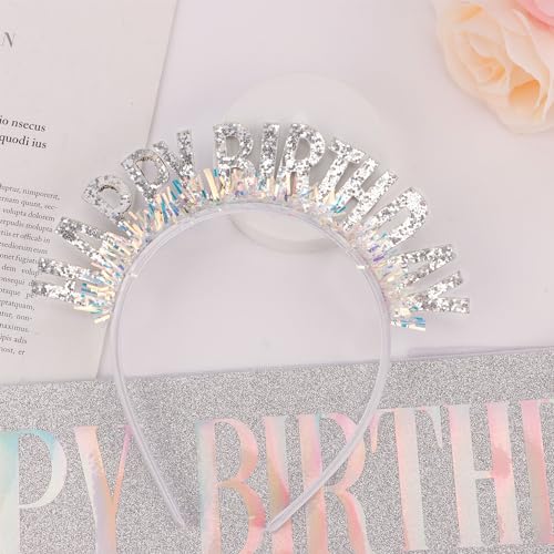 Silver Birthday Headband and Sash Set for Women and Girls