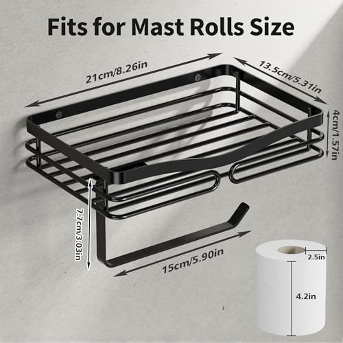 YIGII Wall-Mounted Toilet Paper Holder with Shelf - Matte Black