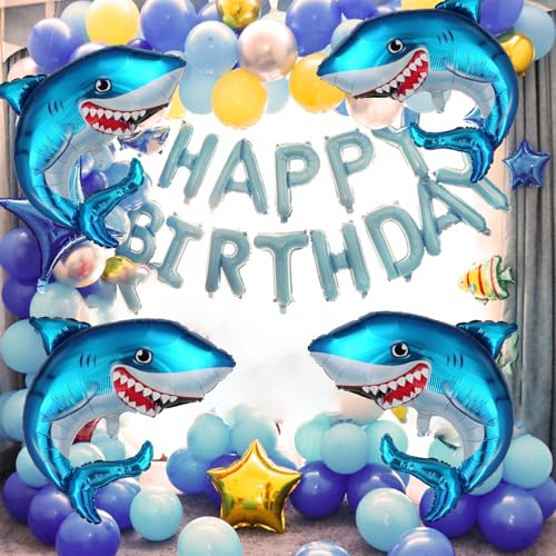 4 Pack Blue Shark Foil Balloons for Ocean Theme Parties