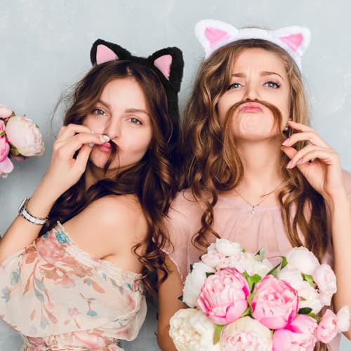 Cat Ears Headband 2PCS Soft Plush Fuzzy Makeup Hairband for Spa