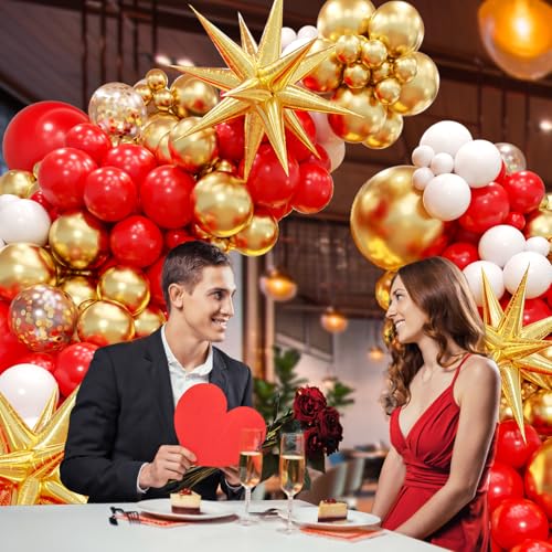 132pcs Red and Gold Balloon Arch Kit with Confetti Balloons for Parties