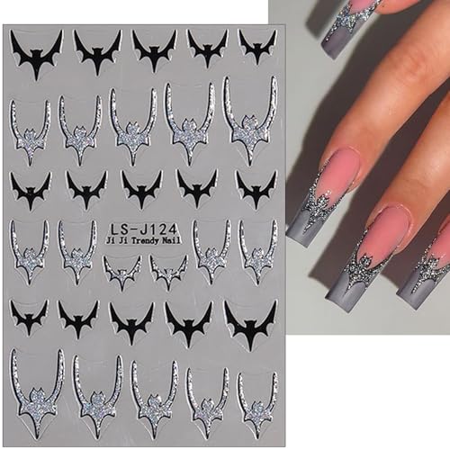 Halloween Nail Art Stickers 3D Self-Adhesive Ghost Bat Decals (6 Sheets)