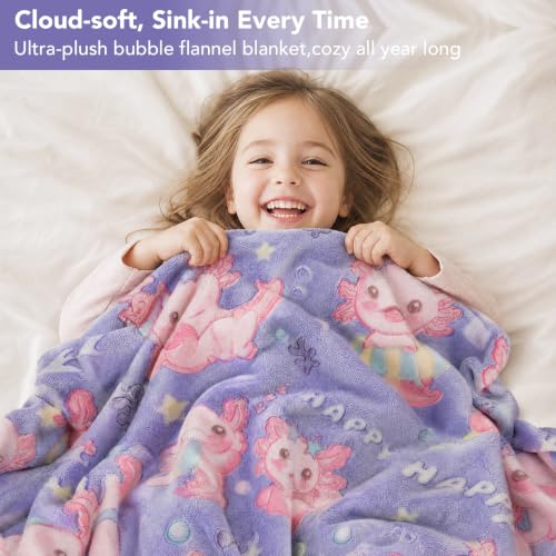Purple Glow in The Dark Axolotl Throw Blanket 50x60 Inches - Kids Bedroom Decor