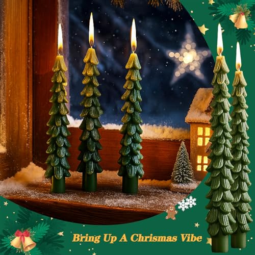 Green 12 Pc Christmas Tree Taper Candles - Unscented Holiday Decor