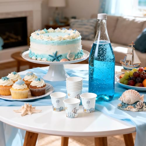 WRAPAHOLIC 3oz Disposable Bathroom Cups - Blue Seafish, 100 Pack