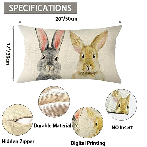 Easter Bunny Lumbar Throw Pillow Cover 12x20 Inch Spring Rabbit Cushion Case