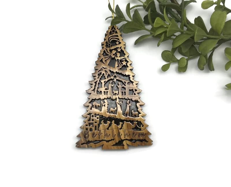 Set of 3 4.75-Inch Olive Wood Nativity Christmas Ornaments - Holy Land Carved Religious Keepsakes