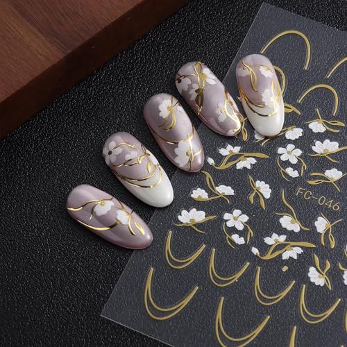 TailaiMei Gold Floral Nail Stickers Self-Adhesive Art Decals 4 Sheets