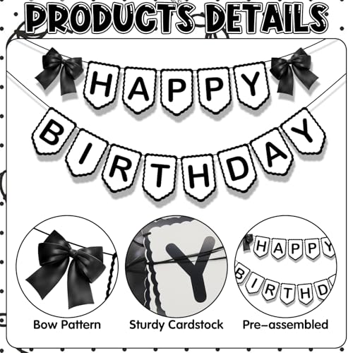 Goth Birthday Banner Set with Black Bows - Easy to Hang Decor