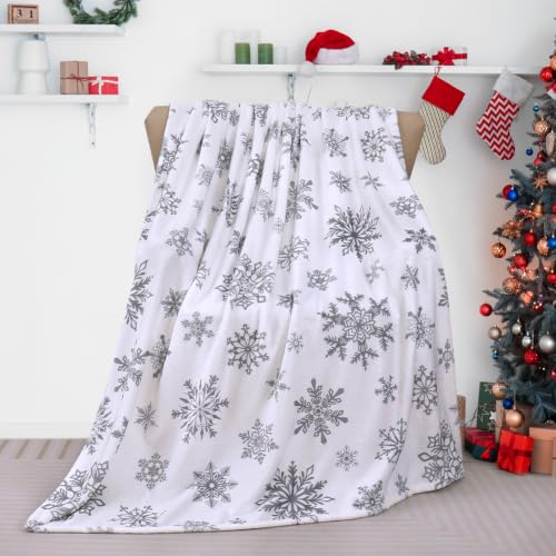 Christmas Snowflake Throw Blanket - 60x80 Inches Cozy Fuzzy Fleece for Holiday Winter