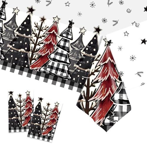 2 Pack Christmas Tablecloths 54x108 Inch Black White Buffalo Plaid Holiday Decor