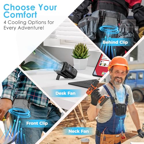 Portable Waist Fan - 10000mAh Rechargeable Clip-On Cooling Fan (Grey)